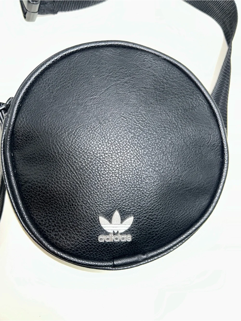 Adidas Originals Black Faux Leather Circle Waist Pack Wristlet Trefoil Logo